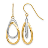 10 Karat Two Tone Shepherd Hook Dangle Earrings