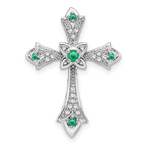 10 Karat White Gold Emerald Fleur de Lis Cross