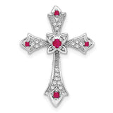10 Karat White Gold Ruby Fleur de Lis Cross