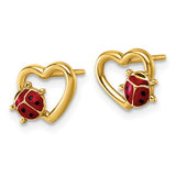 14K Polished Enameled Lady Bug on Heart Post Earrings