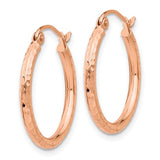 14 Karat Rose Gold Diamond-cut 2mm Round Tube Hoop Earrings