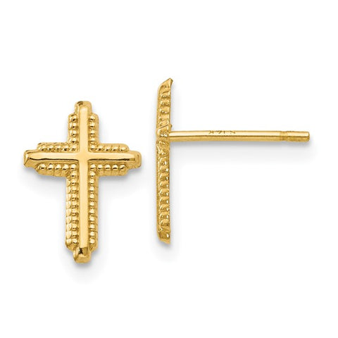 14 Karat Yellow Gold Cross Post Earrings