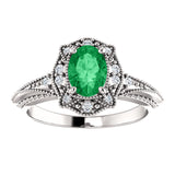 Vintage Style Oval Emerald & Diamond Ring