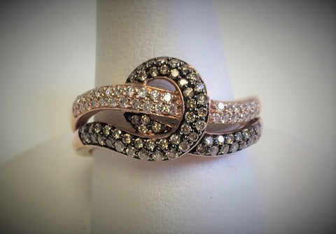 Rose Gold Chocolate & White Diamond Swirl Ring