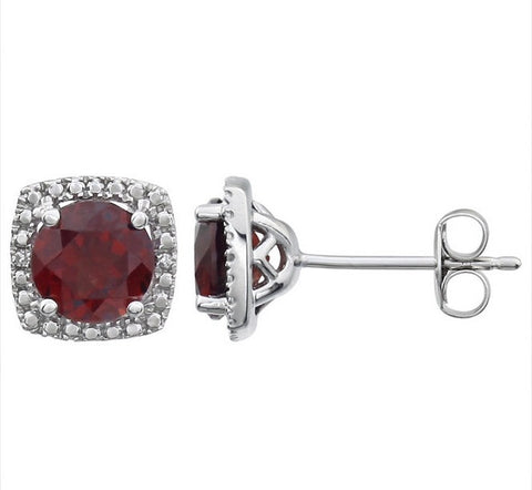 Sterling Silver January Birthstone Halo Earrings