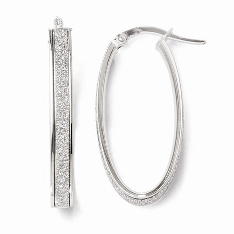 14 Karat White Gold Polished Glimmer Hoop Earrings