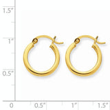 14 Karat Yellow Gold 2mm 3/4 inch Hoop Earrings