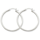 14 Karat White Gold 2mm 1 3/8 inch Hoop Earrings