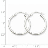 14 Karat White Gold 2mm 1 inch Hoop Earrings