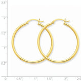 14 Karat Yellow Gold 2mm 1 3/8 iinch Hoop Earrings