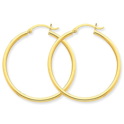 14 Karat Yellow Gold 2mm 1 3/8 iinch Hoop Earrings