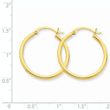 14 Karat Yellow Gold 2mm 1 inch Hoop Earrings