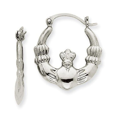 14 Karat White Gold Claddagh Hoop Earrings