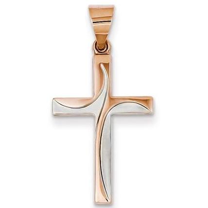 14K Rose & White Two-Tone Ladies Cross