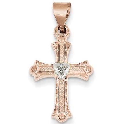 14K Rose Gold with Diamond Cross